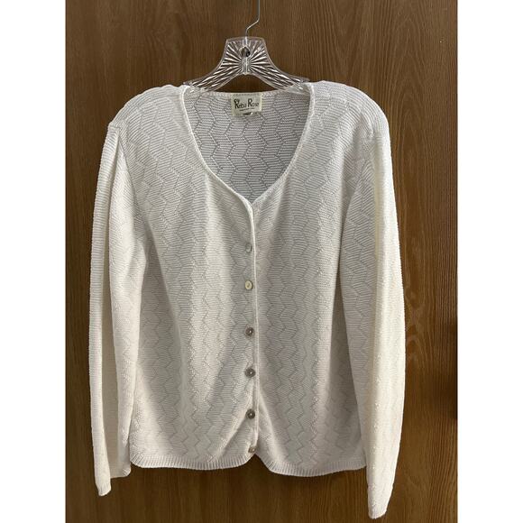 Reba Rose Button-Down Long Sleeve Cardigan | Women's L Cotton Blend | White - Picture 1 of 4